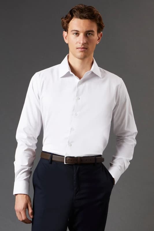 Burton Mens White Tailored Fit Long Sleeve Easy Iron Shirt White 17 in Male BBB05280