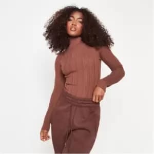 Missguided Recycled Tall Rib High Neck Knit Bodysuit - Brown