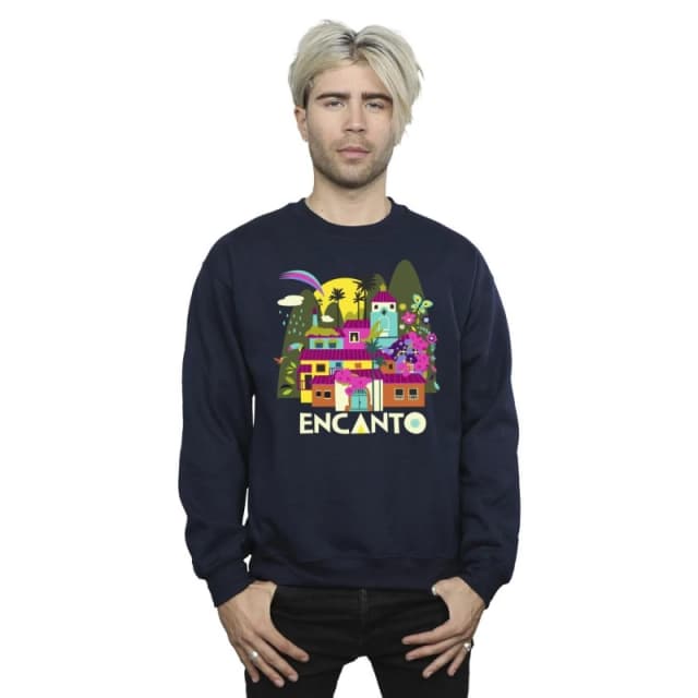 Disney Men Encanto Many Houses Sweatshirt in Navy Size: Small Navy S Male 5063153606838