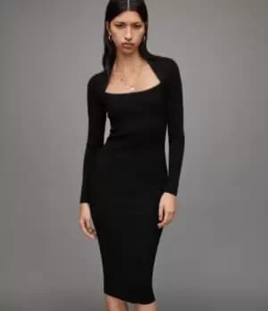 AllSaints Womens Rea Midi Dress, Black, Size: L