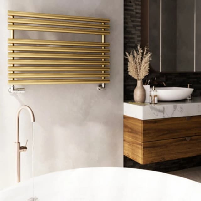 Terma Rolo Brass Effect Electric & Gas Flat Towel Warmer (W)900mm X (H)590mm