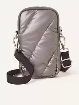 Accessorize Metallic Quilted Phone Bag, Grey, Women