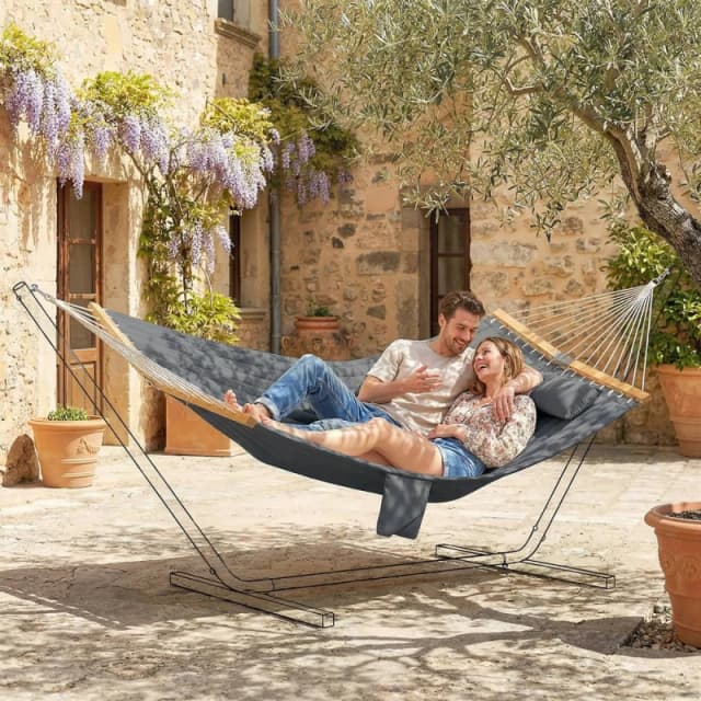 OUTSUNNY Double Hammock 2-Person Padded Swing Bed Grey Grey Unisex