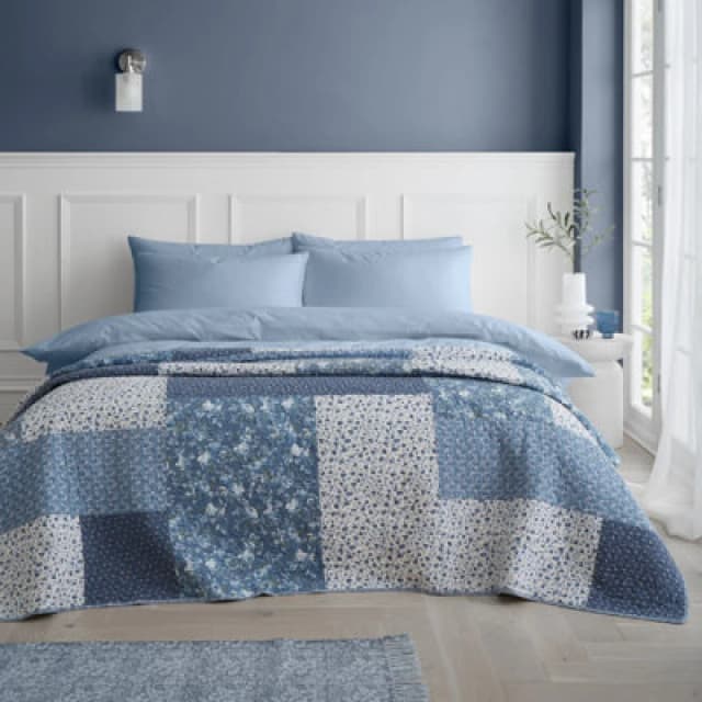 Bianca Limited Edition Cotton Floral Patchwork Bedspread Bedspreads 220x230cm Blue 41800218000