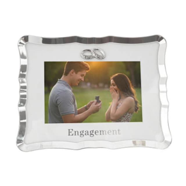 Happy Homewares Modern Engagement Picture Frame In Silver Plating With Double Rings