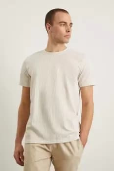 Slim Fit Charcoal Short Sleeve Tonal Stripe T-Shirt