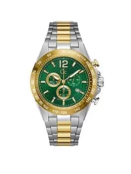 Gc Swiss Movement - Polished & Brushed Silver & Yellow Gold PVD case & bracelet - Green dial - Chrono - Ø 44mm - Sapphire coated mineral glass,