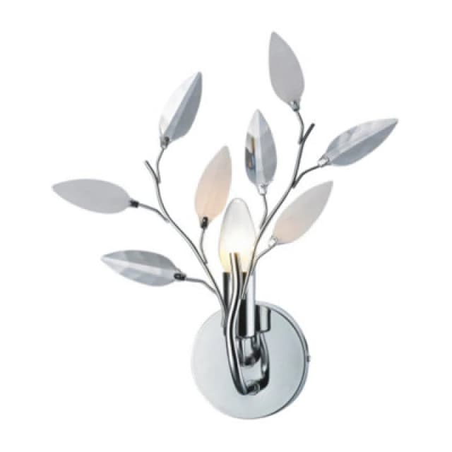 Happy Homewares Modern Birch Chrome Wall Light Fixture With Clear And White Leaves