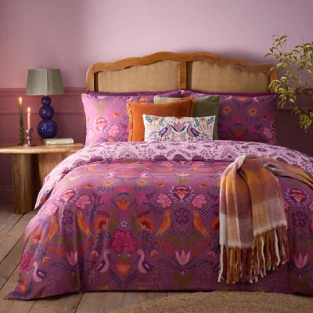 Broderie Floral Reversible Duvet Cover Set Damson, Damson / Single
