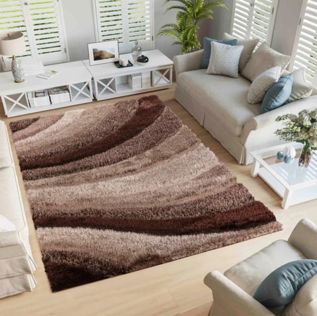 Modern Soft Waves Shimmer Shaggy Area Rugs Bronze 120X170 Cm