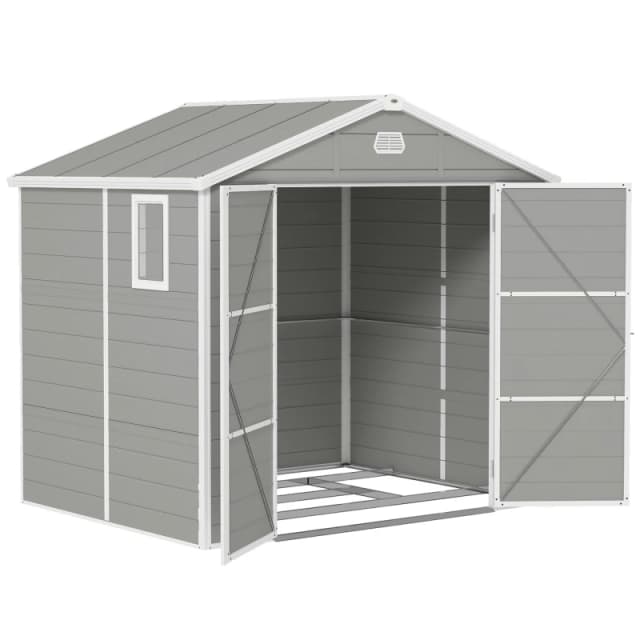 Outsunny 8 x 6ft Garden Shed Storage w/ Foundation Kit - Vents - Light Grey TJ Hughes 5061025099931