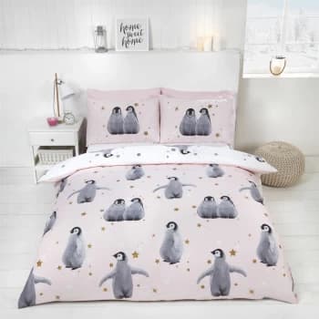 Starry Penguins Duvet Set, Double - Pink - Rapport