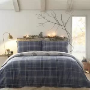 Dreams & Drapes Lodge Keswick Check 100% Brushed Cotton Reversible Duvet Cover Set, Blue, Single