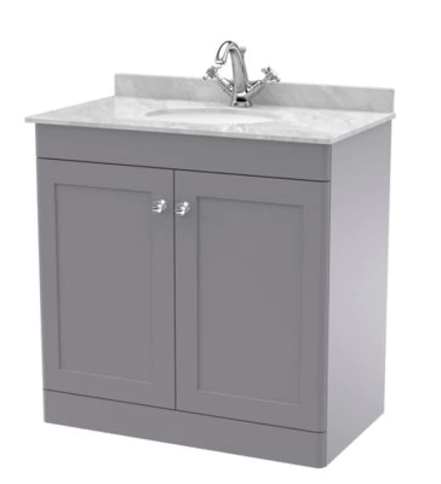 nuie 800mm Floor Standing 2 Door Vanity & Marble Top 1TH - Satin Grey CLC226GR1