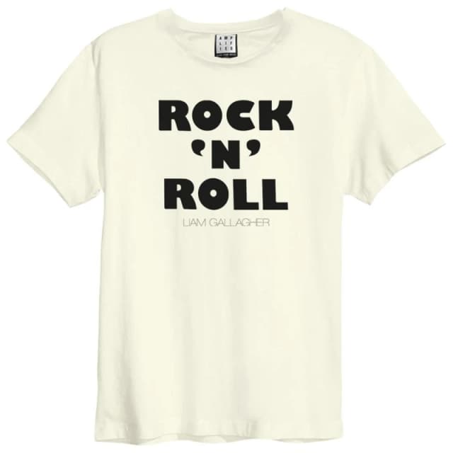 Amplified Amplified Men Rock N Roll Liam Gallagher Vintage T-Shirt in White Size: Small White S Male 5063470957026