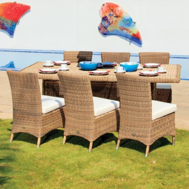 Cozy Bay Barcelona Rattan 6 Seat Dining Set With Rectangle Table In 4 Seasons