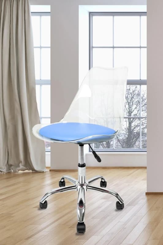 Fusion Living Soho Clear Plastic Dining Chair with Swivel Base in Blue Blue Unisex
