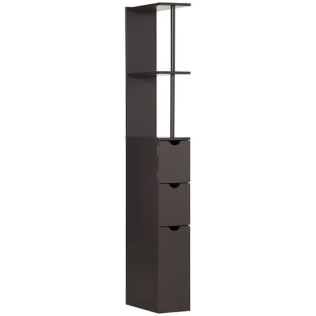 HOMCOM Tall Bathroom Cabinet 2 Tier Shelf Storage Cupboard with Drawers Brown