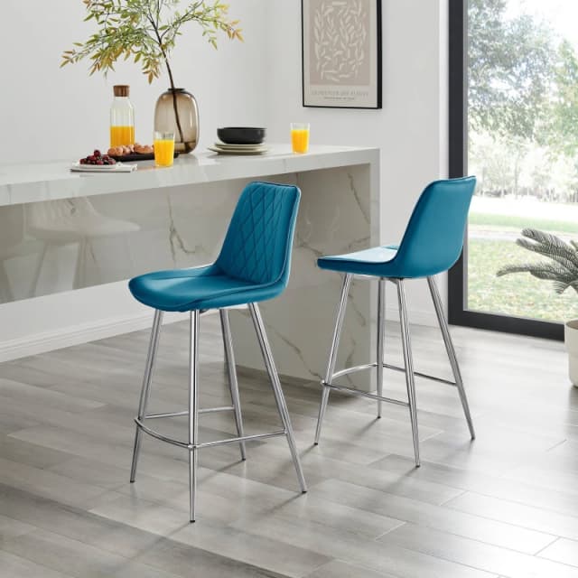 FurnitureboxUK FurnitureboxUK Pesaro Set of 2 Velvet Silver Legs Bar Chair in Blue Blue One Size Unisex 5056542696480