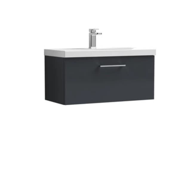 NUIE Arno Wall Hung 1-Drawer Vanity Unit with Basin-1 800mm Wide - Satin Anthracite - Nuie ARN1425A