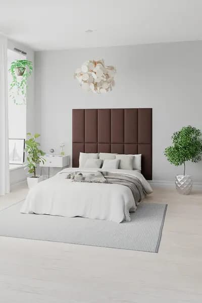Aspire EasyMount Wall Mounted Upholstered Panels, Modular DIY Headboard in Yorkshire Knit Fabric (Pack of 8) Chocolate
