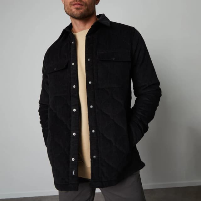 Threadbare 'Shearer' Cord Overshirt With Quilted Lining Black