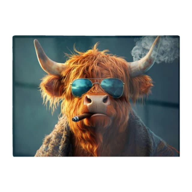 Warren Reed Designer Highland Cow With Glasses Glass Chopping Board