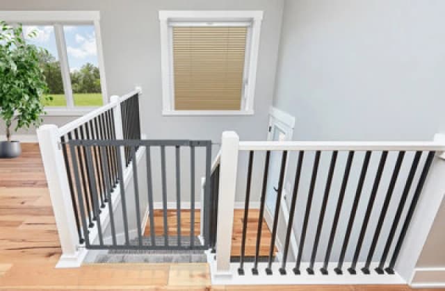 Safetots Top Of The Stairs Screw Fitted Stair Gate, Grey Wooden, 63.5Cm - 105.5Cm, Wood Baby Gate, Stylish Safety Gate