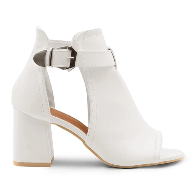 Where's That From 'Lisa' Wide Fit Block Heel With Side Buckle And Open Toe Front White