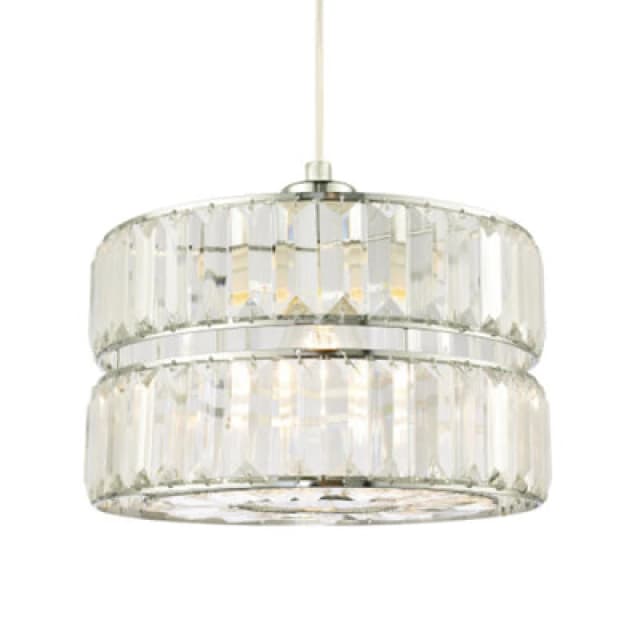 Happy Homewares Designer Double Tier Easy Fit Pendant Shade With Rows Of Clear Acrylic Prisms