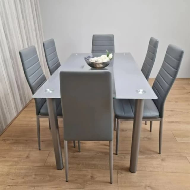 KOSY KOALA Grey Glass Dining Table Set with 6 Chairs Dining Furniture Grey Unisex