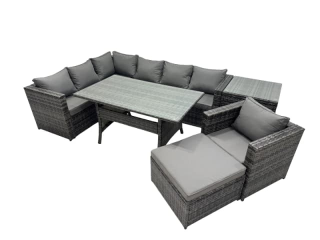 Fimous Outdoor PE Rattan Sofa Set with with Chair Big Stool Side Table in Dark Grey Dark Grey Unisex