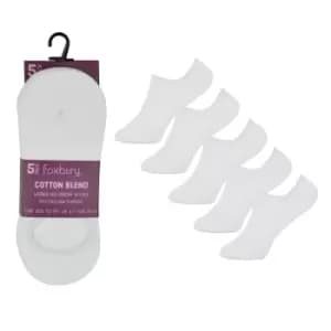 Foxbury Womens/Ladies Cotton Blend No Show Socks (5 Pairs) (UK 4-7) (White)