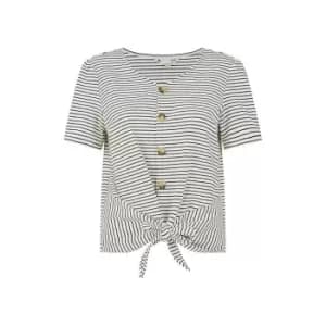 Yumi White Striped Jersey Button Detail Top - White