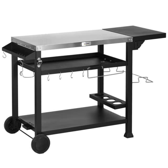 Outsunny Stainless Steel Outdoor Grill Cart with Folding Side table, 2 Wheels - Outsunny 5056725500504