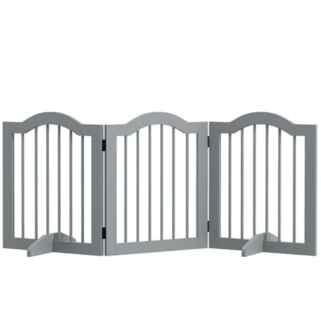 PawHut Freestanding Pet Gate Barrier 3 Pannel w/ Support Feet Light Grey D06-048V01LG