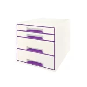 Leitz WOW Cube Drawer Cabinet, 4 Drawers (2 Big and 2 Small) A4 Maxi White/Purpl