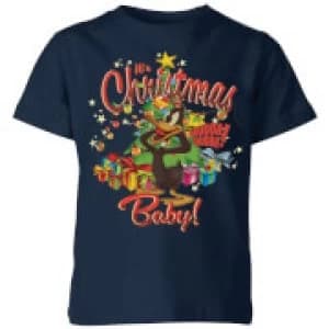 Looney Tunes Its Christmas Baby Kids Christmas T-Shirt - Navy - 11-12 Years