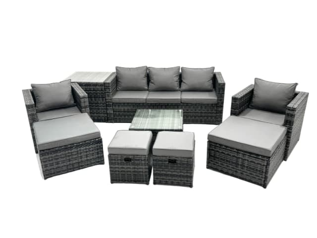Fimous 9 Seater Patio Lounge Sofa Set with Side Table 4 Footstool in Dark Grey Dark Grey Unisex