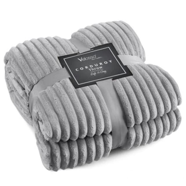 Velosso Thermal Soft Ribbed Cord Throw Blanket For Sofa, Bed, Armchair, Couch - 127Cm X 152Cm, Grey