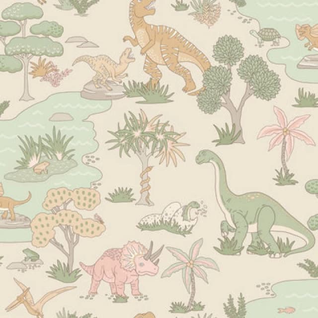 Holden Decor Dino Zoo Pink / Sage Children's Wallpaper, Pink 14013