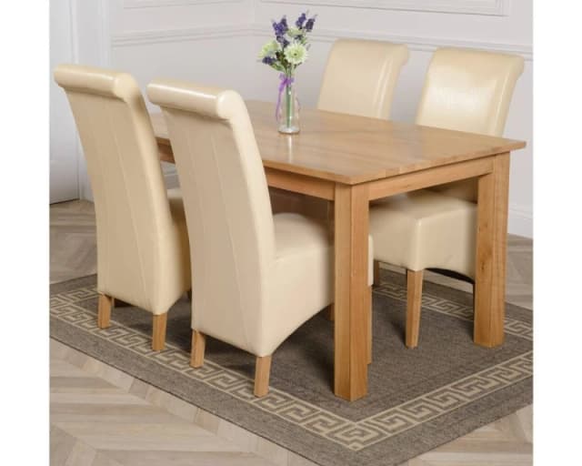 Thats Furniture Oslo 150 x 90cm Medium Oak Dining Table & 4 Montana Leather Chairs in Cream Cream Unisex 150 x 90 cm