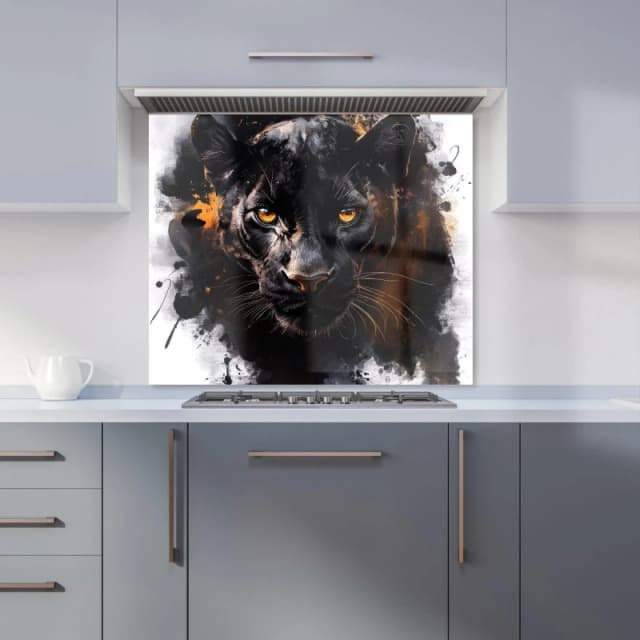 Warren Reed - Designer Black Panther's Intense Stare Kitchen Splashback Size: 600mm x 750mm Multicolor Unisex 600mm x 750mm