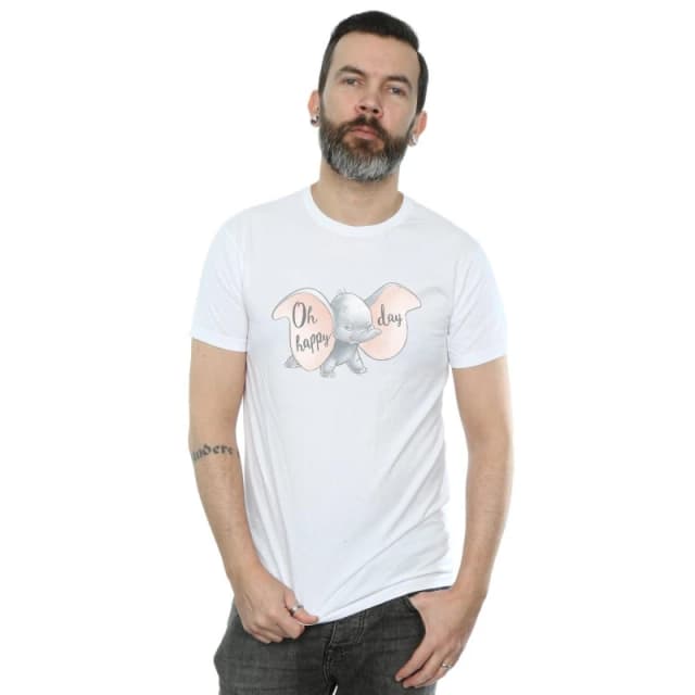 Disney Men Dumbo Happy Day T-Shirt in White Size: Small White S Male 5057955957298