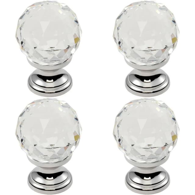Loops 4x Faceted Crystal Cupboard Door Knob 31mm Dia Polished Chrome Cabinet Handle Multi unisex