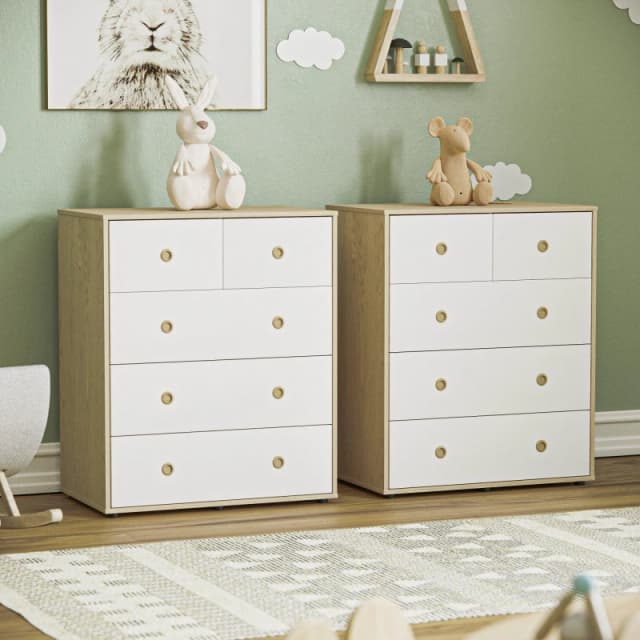 Lassic Junior Vida Neptune 5 Drawer Chest Set of 2 White & Oak unisex One Size