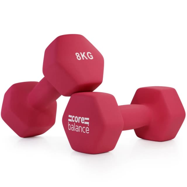 Core Balance Neoprene Hex Dumbbells Set Of 2 Cast Iron Hexagonal Hand Weights Core Balance Dark Red