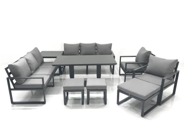 Fimous Garden Sofa Set Aluminium Furniture Rising Dining Tabe Set with 2 Chair 3 Footstools Side Table Dark Grey Dark Grey Unisex