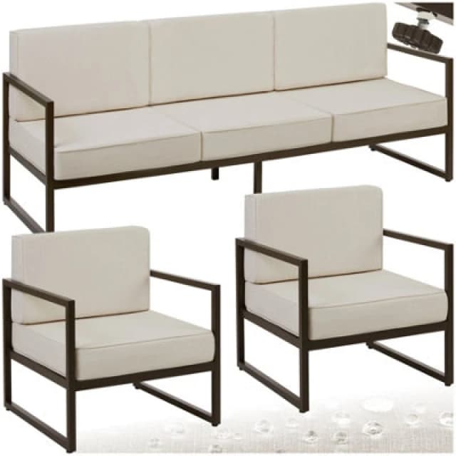 Tectake Garden Furniture Comosa - For 5 People, XXL Padding, 1 Sofa, 2 Armchairs - Brown/beige - 1