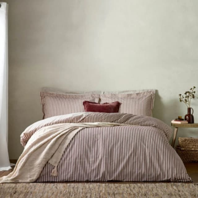 Yard Hebden Melange Stripe Cotton Duvet Cover Bedding Set Beetroot